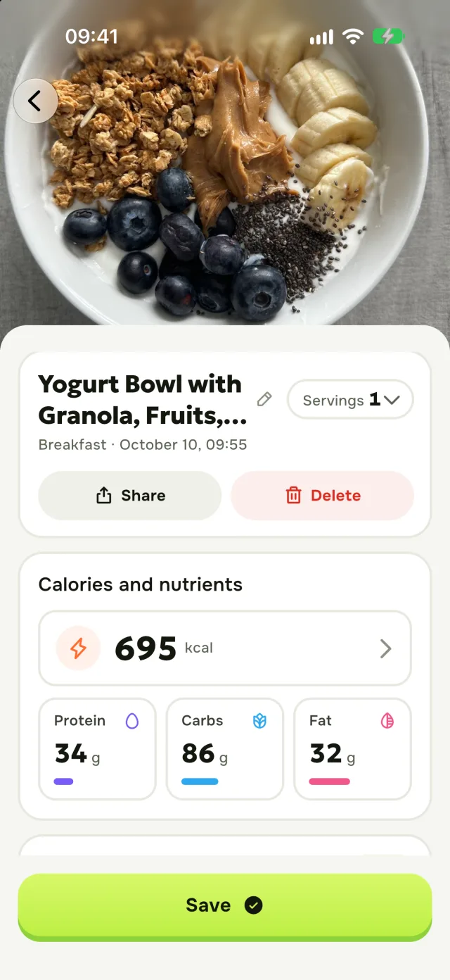 NokPal: meal photo with calories and macros